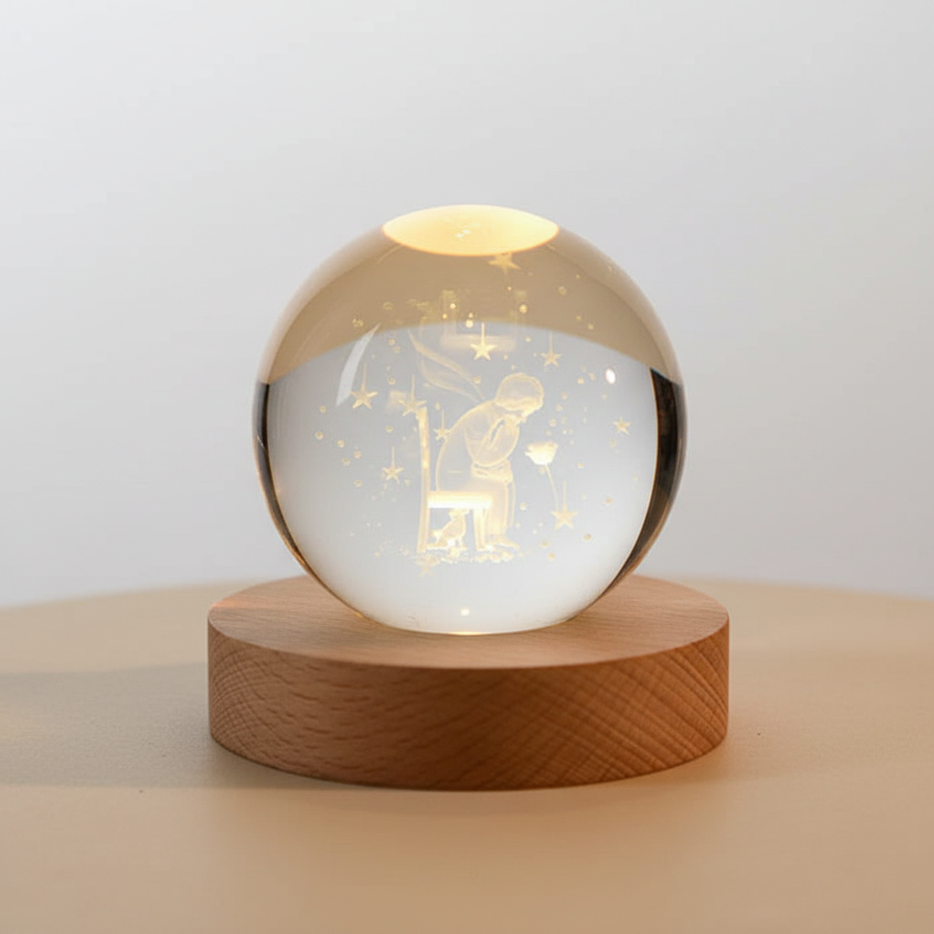 AstroGlobe 3D Lamp – Bolvormige Houten Tafellamp met Warm LED Licht en Planetenontwerp