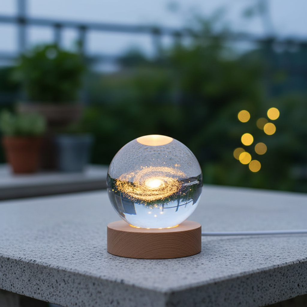 AstroGlobe 3D Lamp – Bolvormige Houten Tafellamp met Warm LED Licht en Planetenontwerp