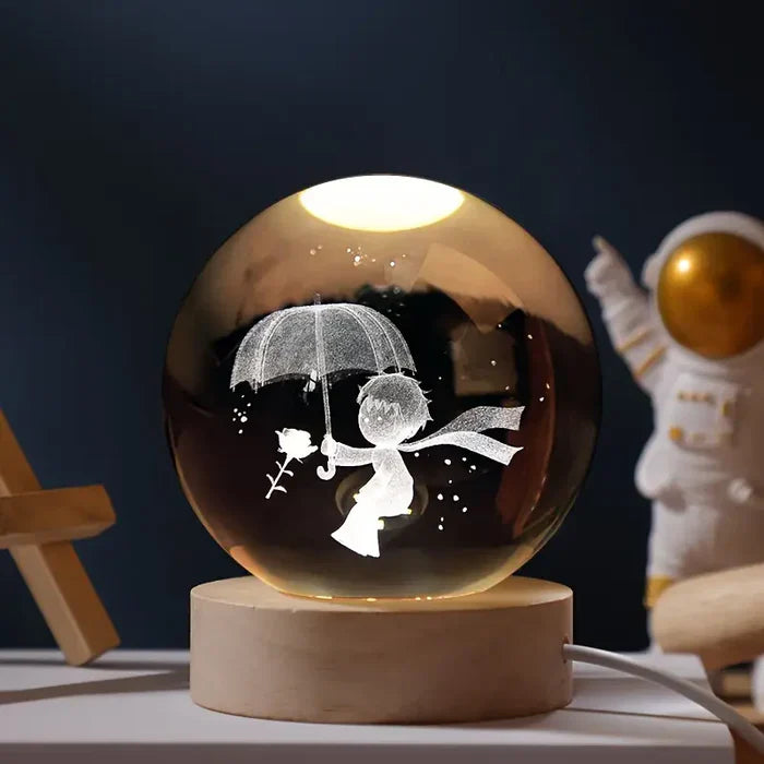 AstroGlobe 3D Lamp – Bolvormige Houten Tafellamp met Warm LED Licht en Planetenontwerp