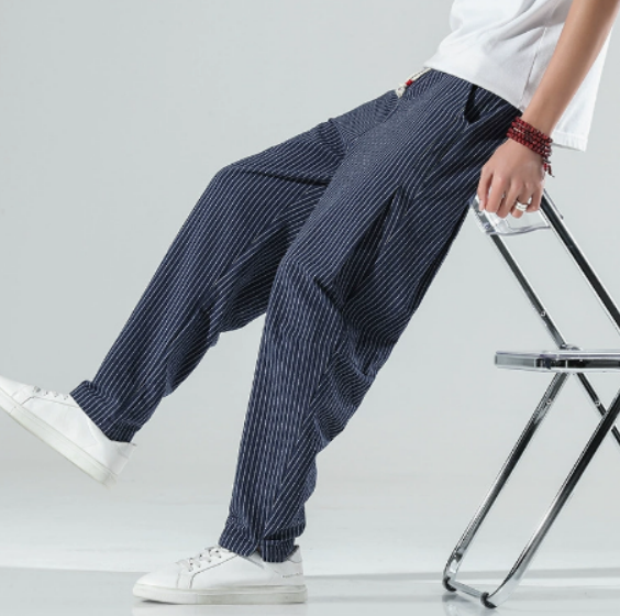 Linnen Zomerbroek met Krijtstreep - Elastische Taille Heren
