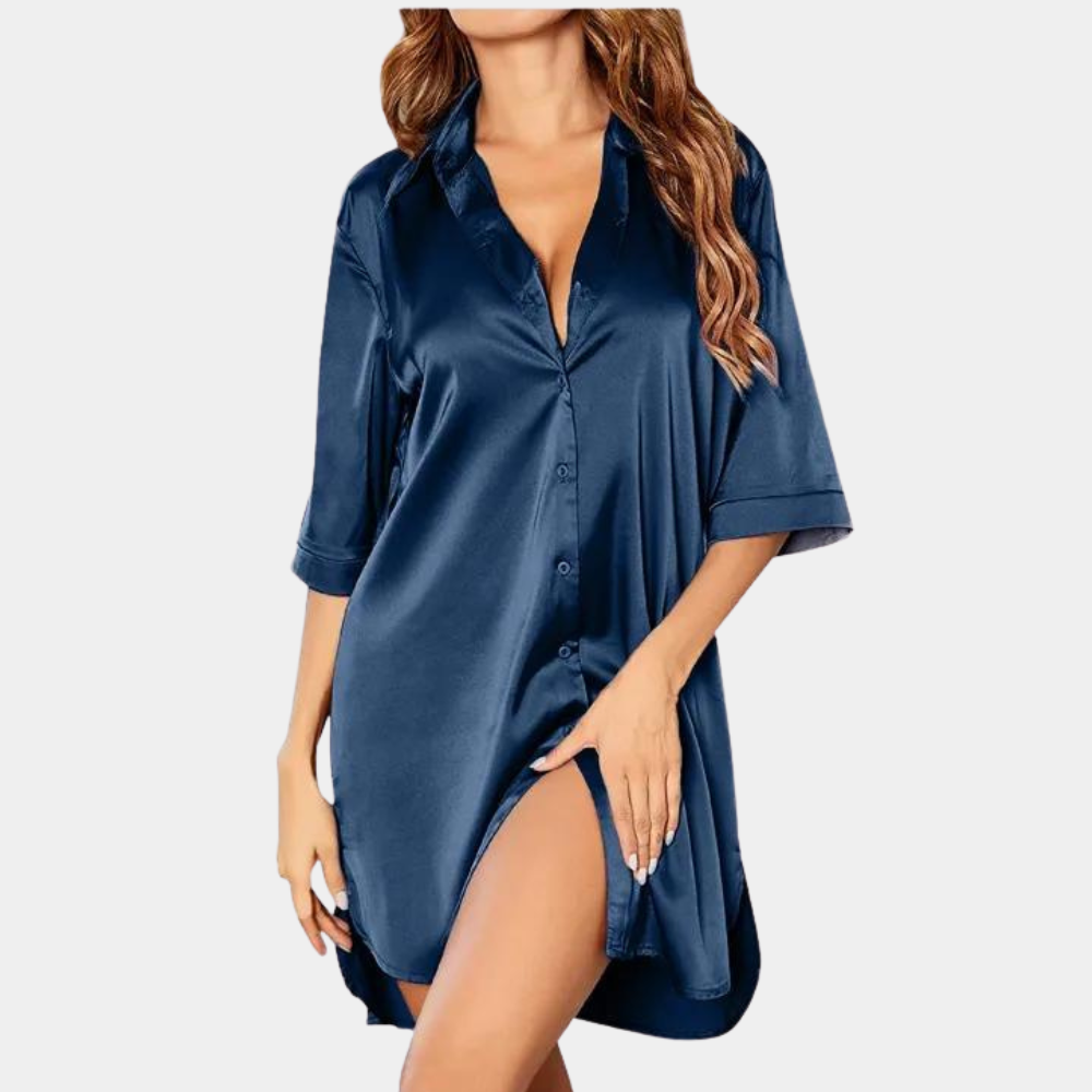 Zijdezacht Dames Nachthemd – Chique Pyjama met Knoopsluiting van Zijden Stof