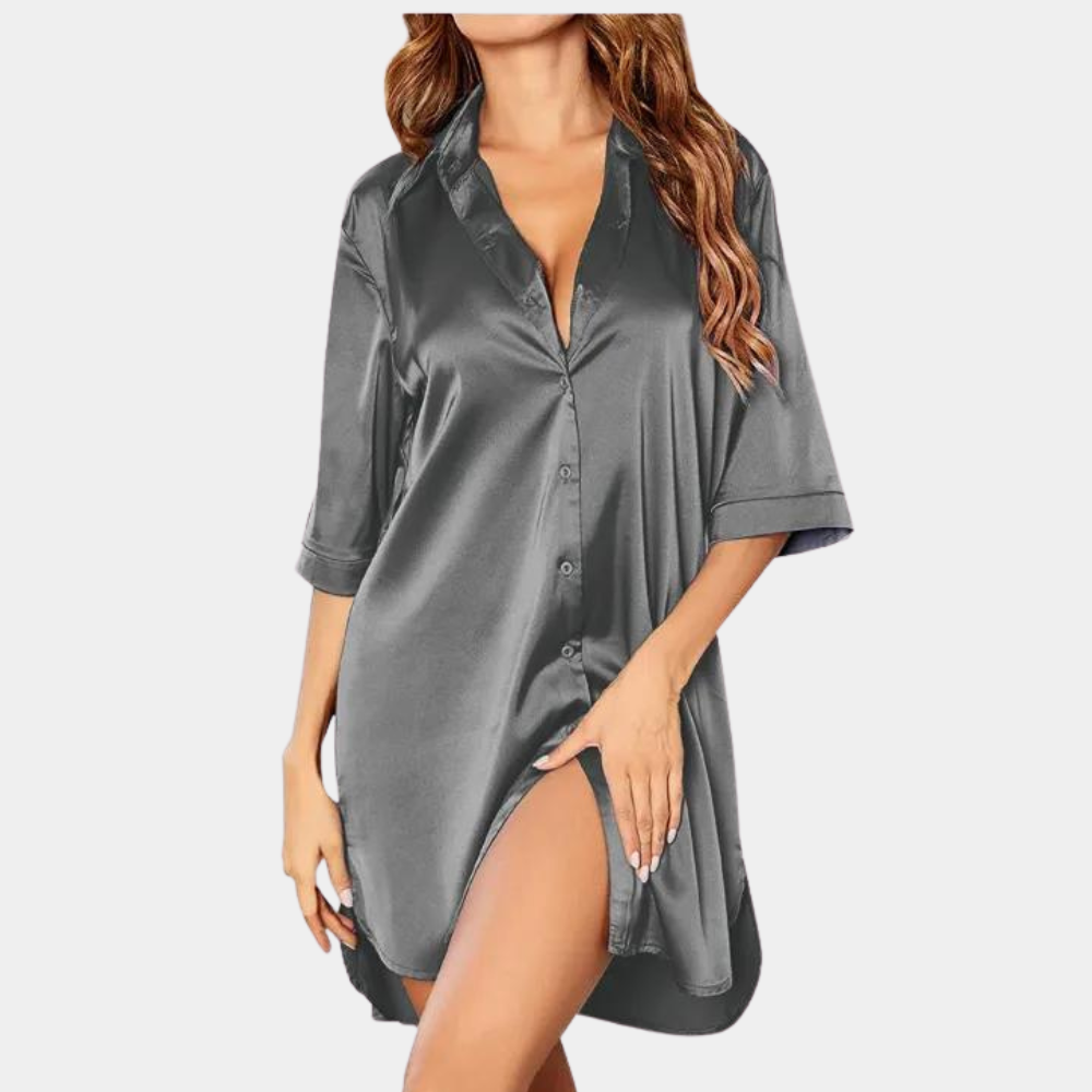 Zijdezacht Dames Nachthemd – Chique Pyjama met Knoopsluiting van Zijden Stof