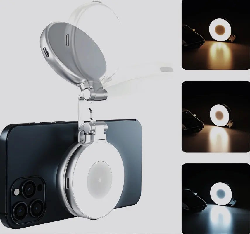 LumiClip Draagbare Selfie-Ringlamp met Klem – Magnetisch en Oplaadbaar