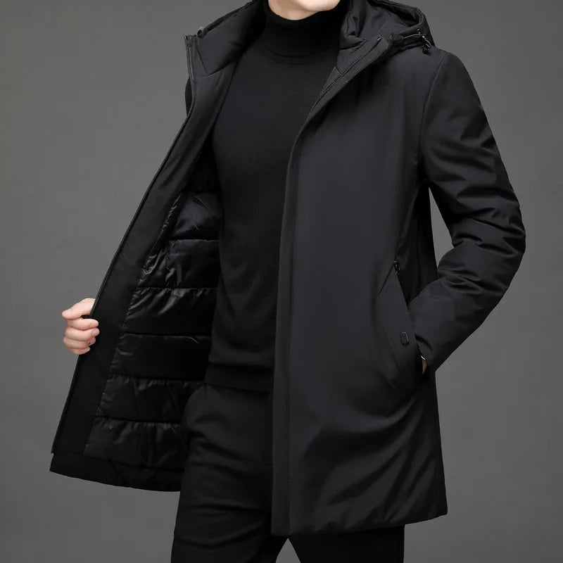 ArcticLine Heren Lange Pufferjas – Warme Winterjas met Capuchon en Rits