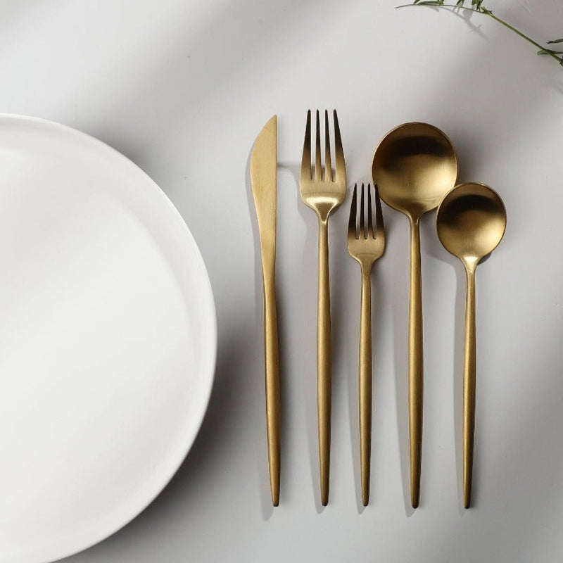 Minimalistisch Bestekset 20-Delig - RVS met Gouden Coating