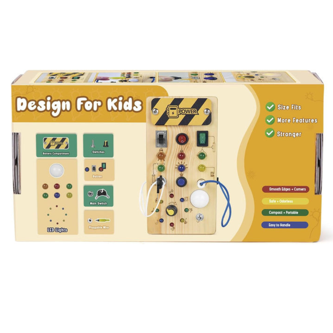 Montessori Houten Activiteitenbord met 8 LED-schakelaars - Zintuiglijke Speelgoed en Reis Speelgoed voor Baby's en Peuters vanaf 1+ Jaar