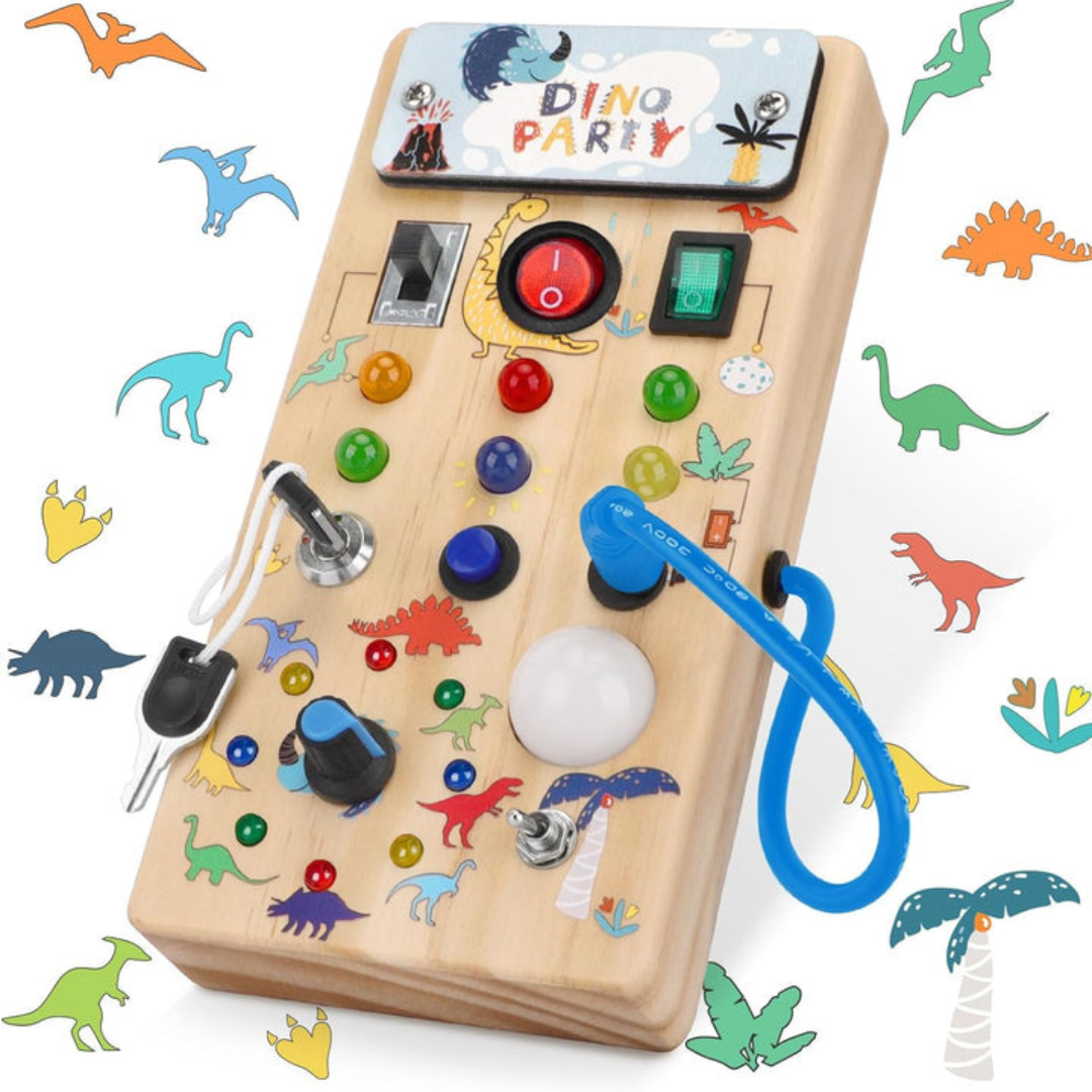 Montessori Houten Activiteitenbord met 8 LED-schakelaars - Zintuiglijke Speelgoed en Reis Speelgoed voor Baby's en Peuters vanaf 1+ Jaar