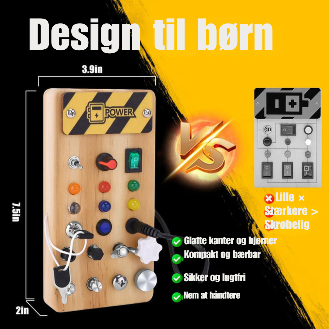 Montessori Houten Activiteitenbord met 8 LED-schakelaars - Zintuiglijke Speelgoed en Reis Speelgoed voor Baby's en Peuters vanaf 1+ Jaar