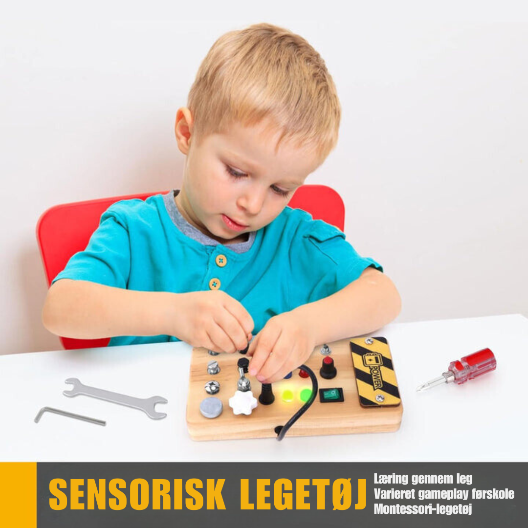 Montessori Houten Activiteitenbord met 8 LED-schakelaars - Zintuiglijke Speelgoed en Reis Speelgoed voor Baby's en Peuters vanaf 1+ Jaar