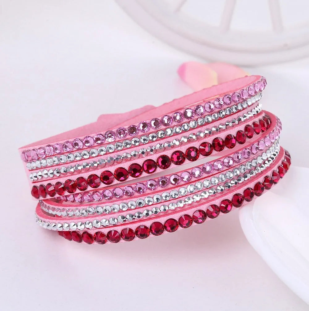 GlansWrap Wikkelarmband – Luxe Meerlaagse Leren Armband met Rhinestones