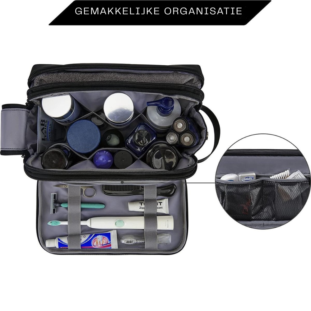 Reisvast Heren Toilettas met Dubbele Ritssluiting en Grote Opbergruimte