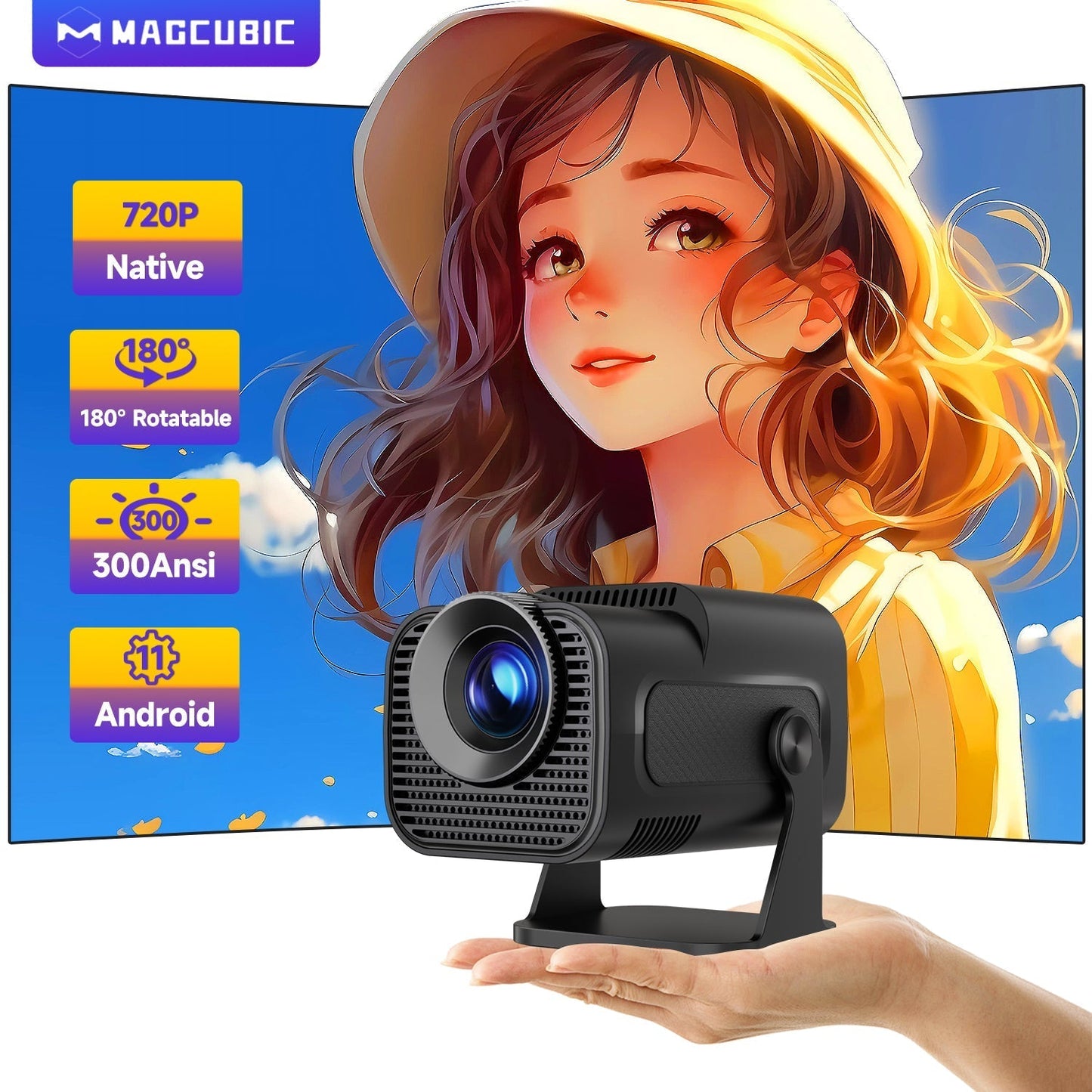 CineBeam 4K Mini Projector – Draagbare Thuisbioscoop met 180° Rotatie