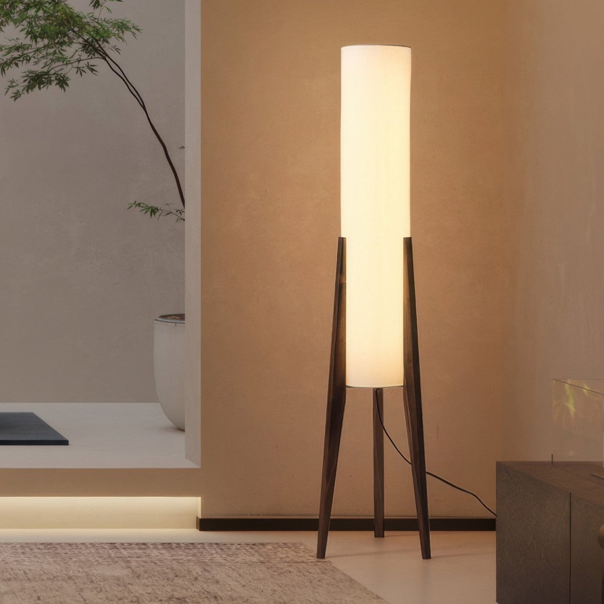 HoutLicht – Vloerlamp van Massief Walnoot met Stoffen Kap | Scandinavisch Design