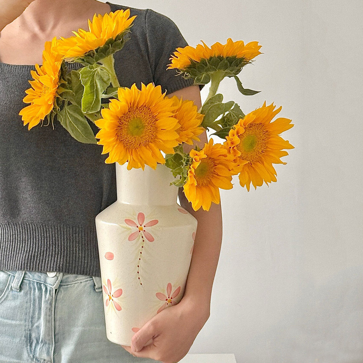 Bloemenvaas met Florale Decoratie - Keramiek