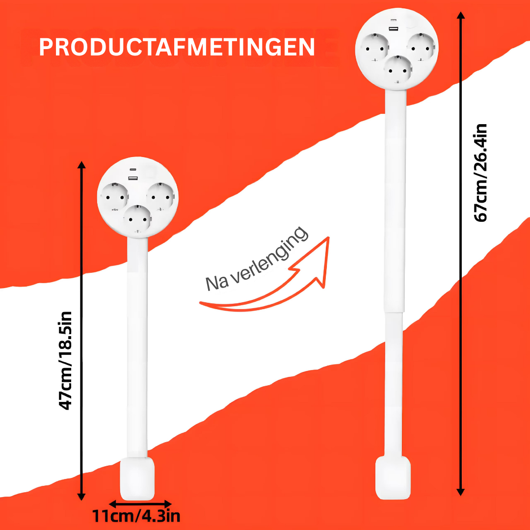 Uitschuifbare Wandstopcontact Arm – Flexibele Stroombron met USB en Rotatie
