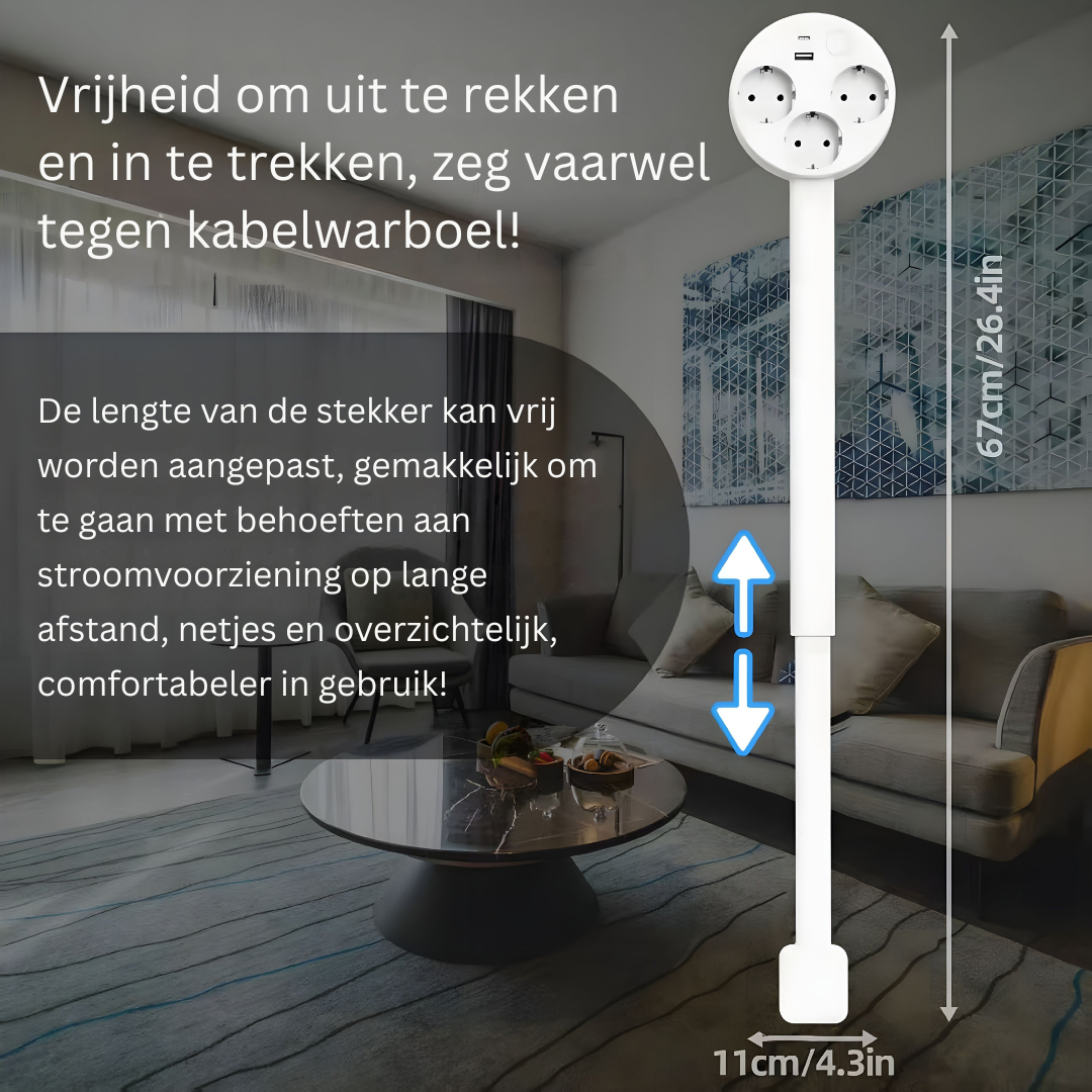Uitschuifbare Wandstopcontact Arm – Flexibele Stroombron met USB en Rotatie