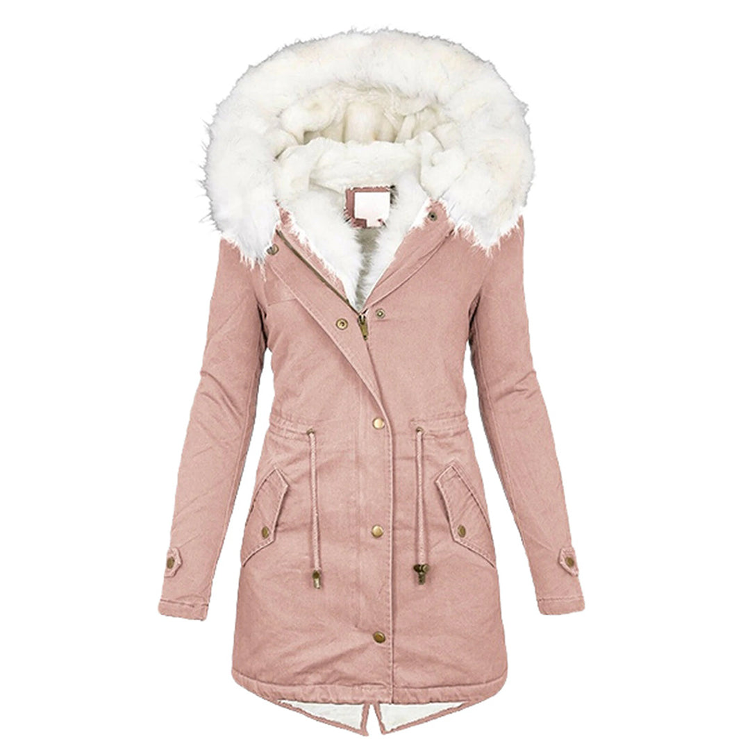 Warme Fleecegevoerde Winterjas Dames – Winddichte Lange Jas met Capuchon