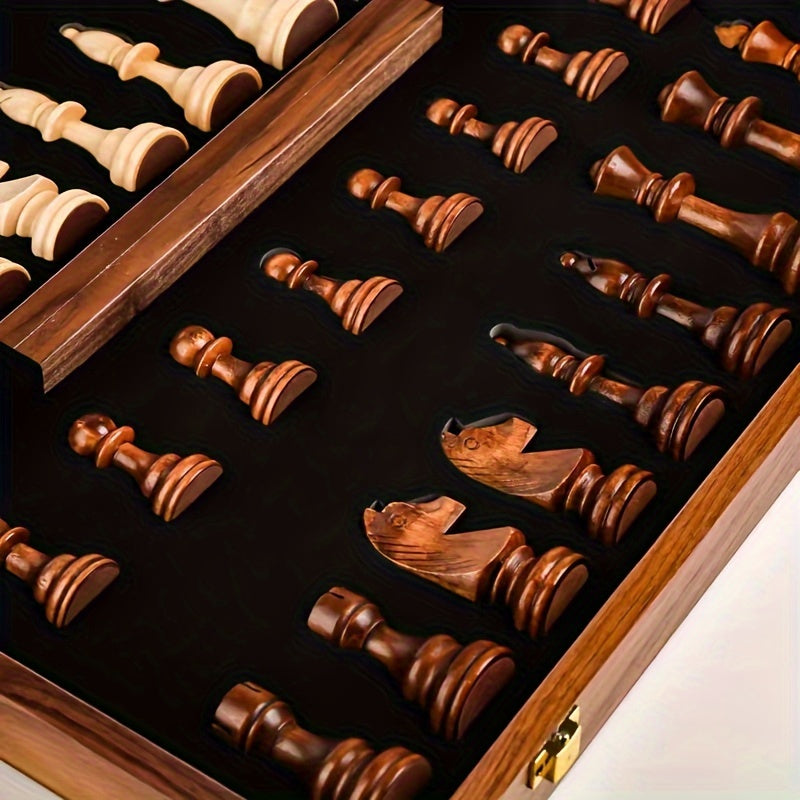 RoyalWood Luxe Schaakset – Massief Houten Schaakbord met Fijn Gedetailleerde Stukken