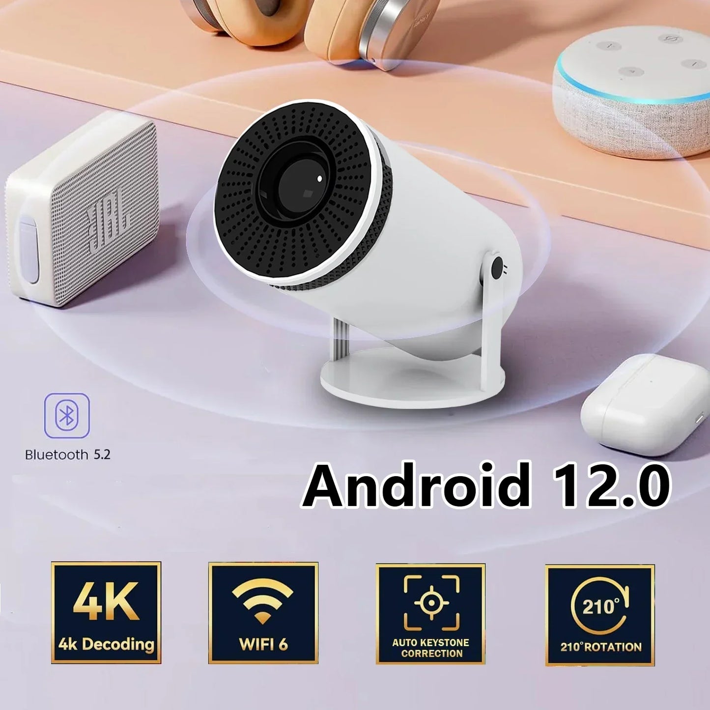VisionCast 130X – Draagbare Mini Beamer met Android 12 en 130 Inch Projectie