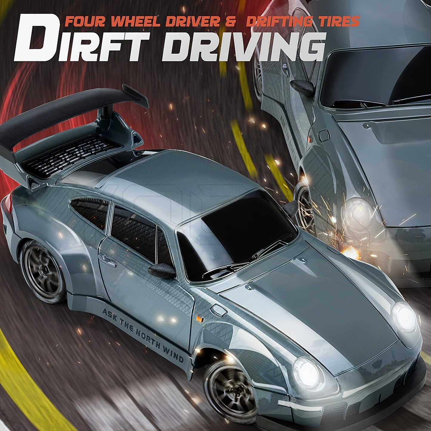 RC Drift Auto 4WD 2.4GHz met LED Lichten | Oplaadbare Batterij, Snelheid en Drift | Radiografisch Speelgoed voor Jongens & Meisjes