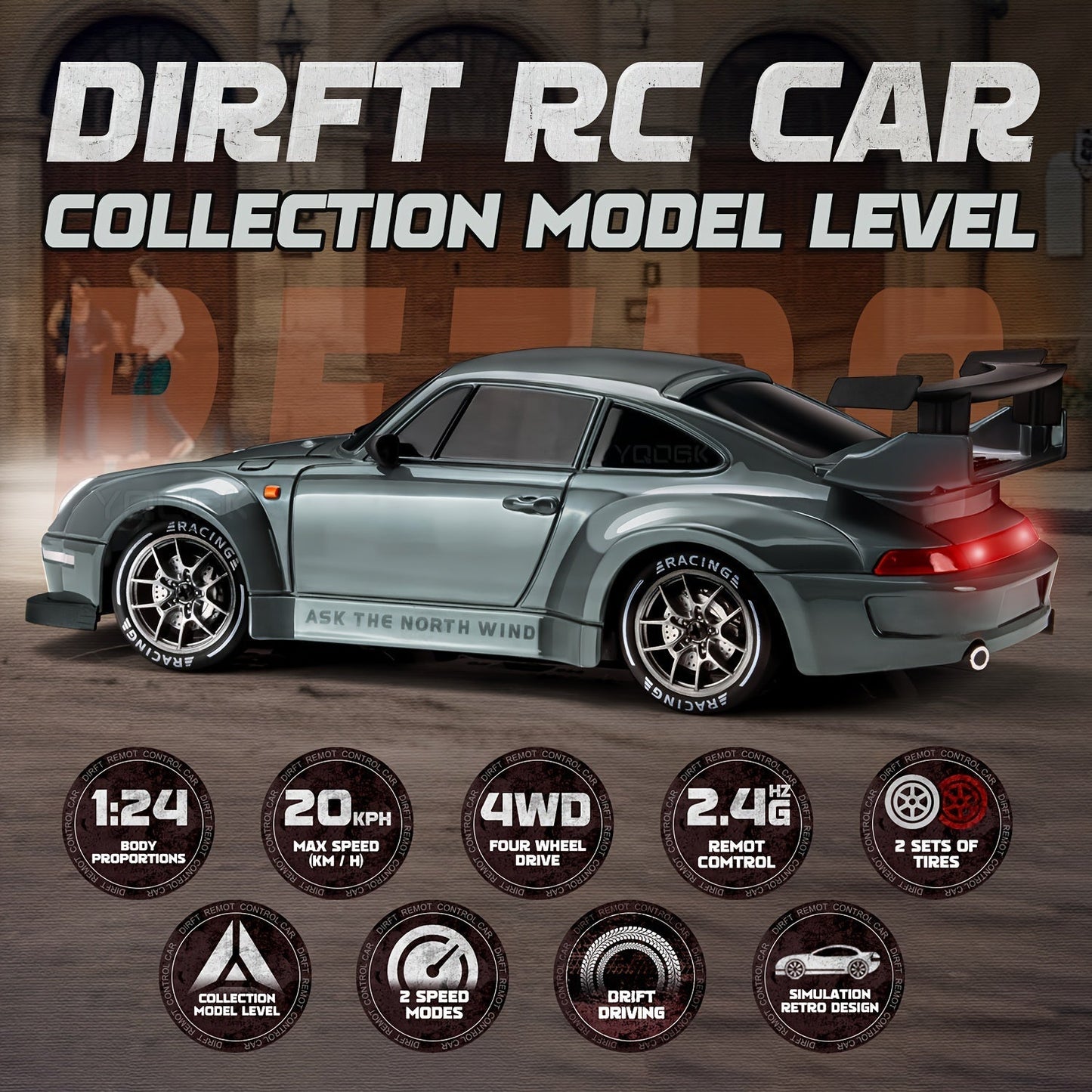 RC Drift Auto 4WD 2.4GHz met LED Lichten | Oplaadbare Batterij, Snelheid en Drift | Radiografisch Speelgoed voor Jongens & Meisjes