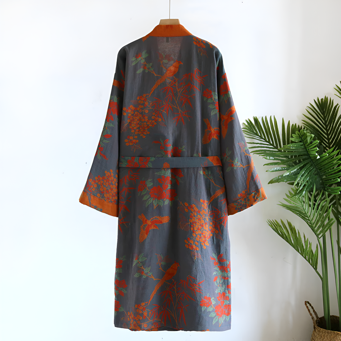 Lichte Retro Katoenen Badjas – Jacquard Ontwerp met Tailleband
