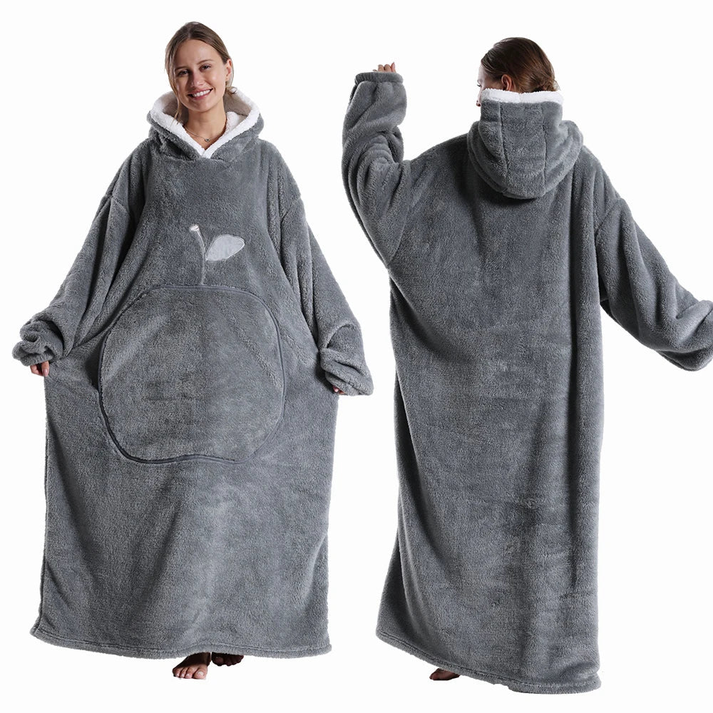 Oversized Sherpa Fleece Loungewear Hoodie - Dubbelzijdig Draagbare Deken met Capuchon