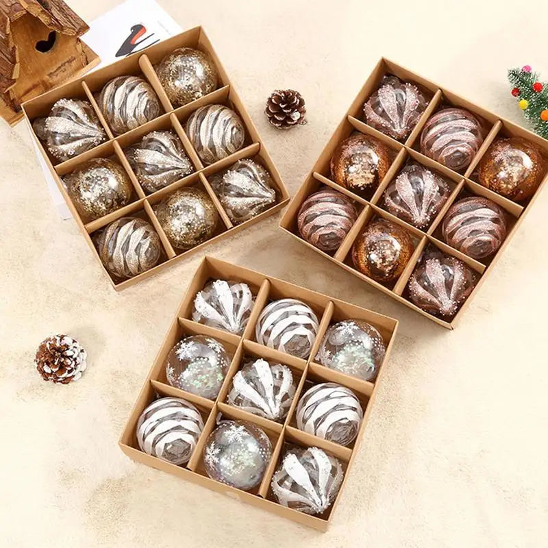 GlansFeest Kerst Hangdecoraties – Set van 9 Kunststof Ornamenten met Sneeuwvlok en Balontwerp