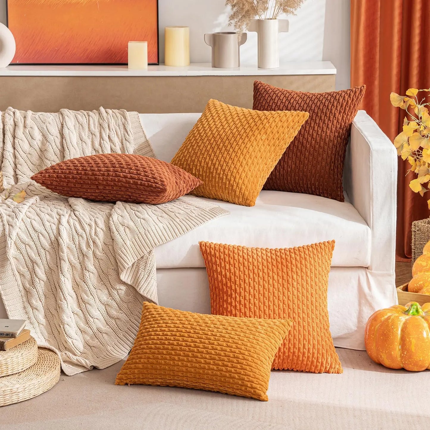 Boho Ribfluweel Kussenhoes – Stijlvolle Gestreepte Sierkussenhoes voor Bank of Bed