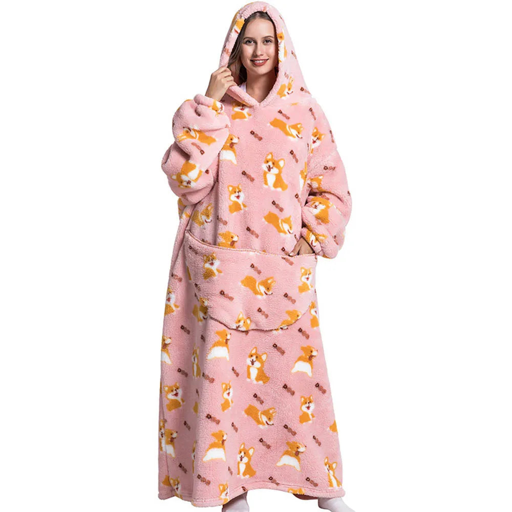 Sherpa Fleece Loungedeken met Mouwen en Capuchon 140cm - Oversized Draagbare Huisdeken