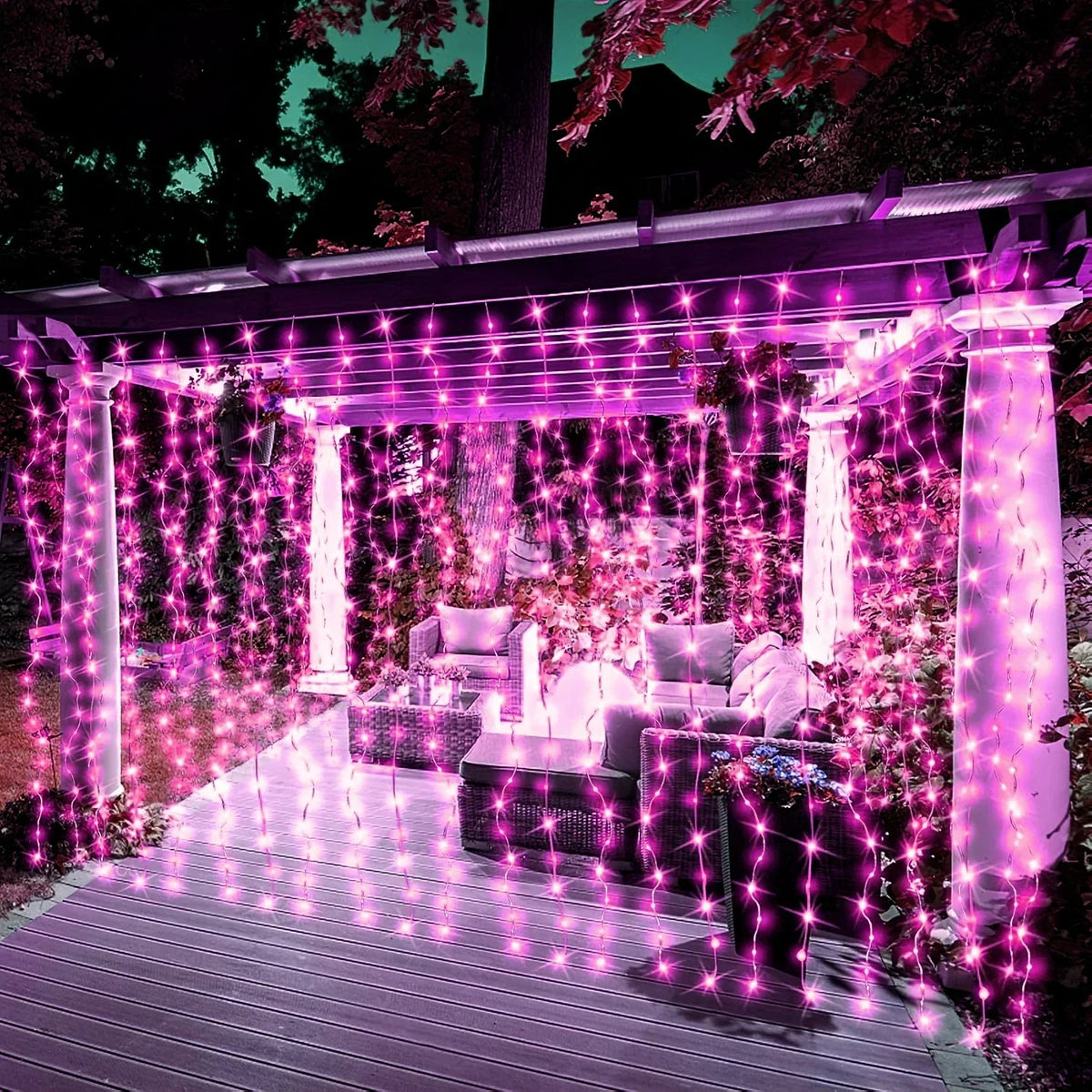Flexibel LED-lichtgordijn met USB-voeding – 8 modi, warm wit, roze en blauw