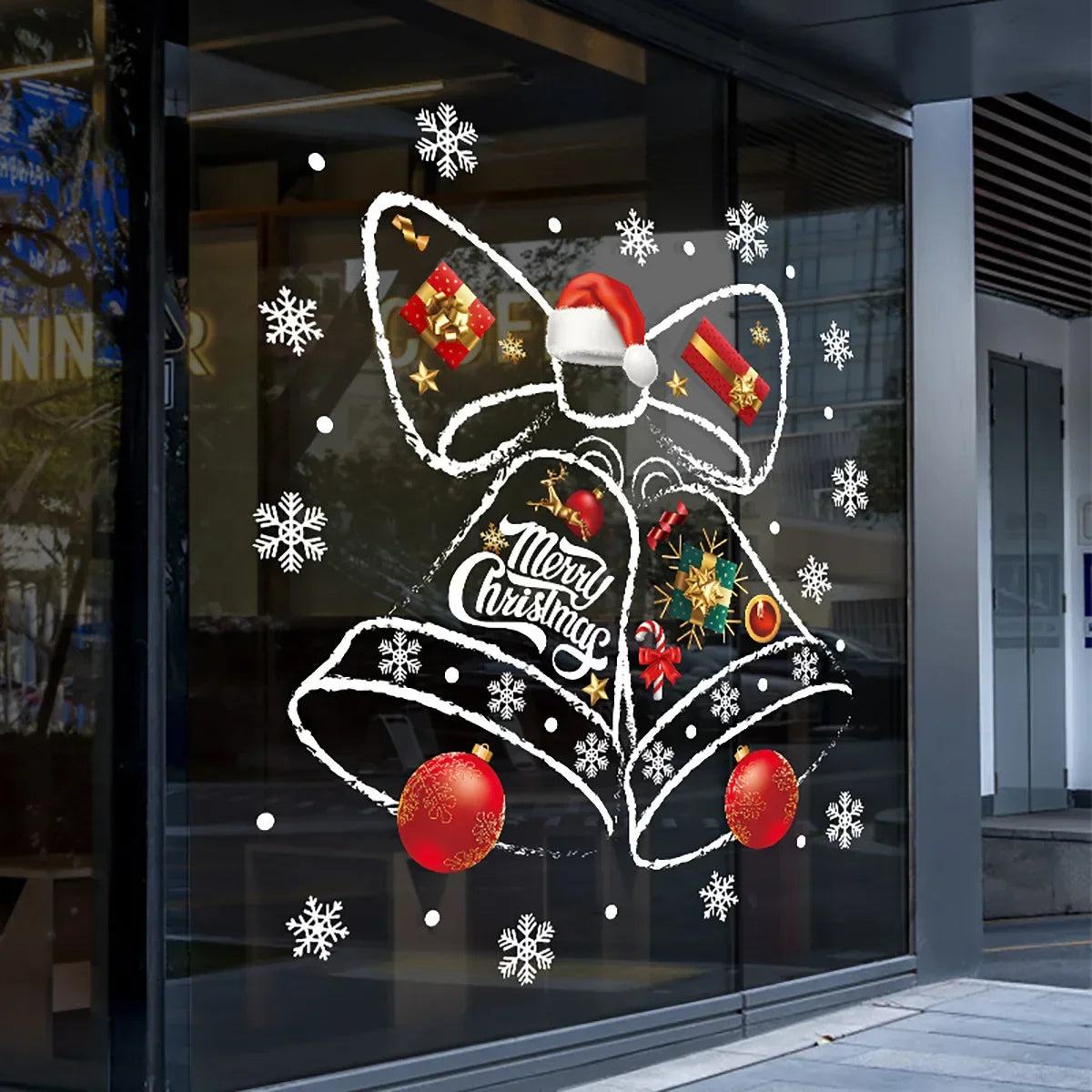 WinterBel Kerst Raamstickers – Herbruikbare PVC Raamdecoratie met Feestelijk Belontwerp