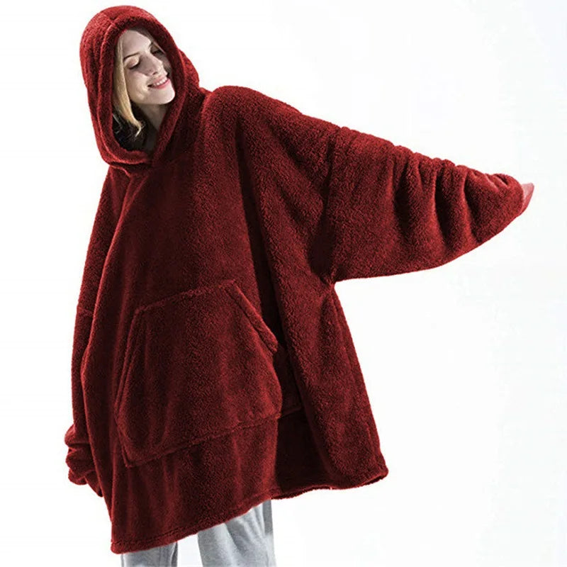 Oversized Fleece Loungedeken met Capuchon - Dubbelzijdig Zachte Huisdeken