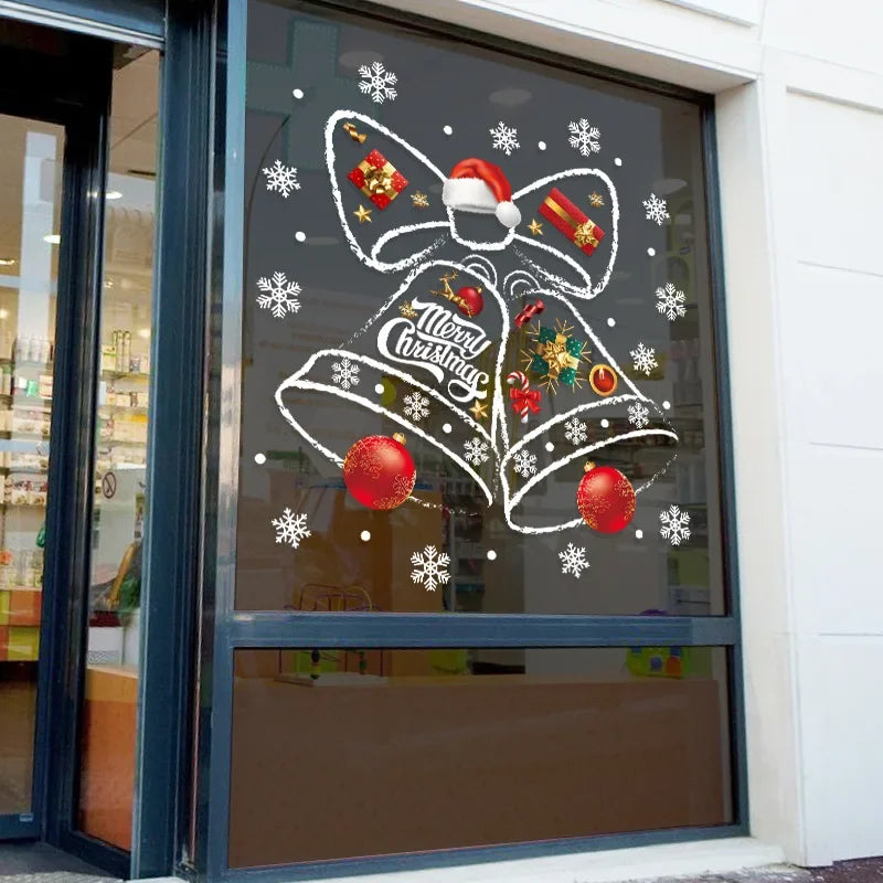 WinterBel Kerst Raamstickers – Herbruikbare PVC Raamdecoratie met Feestelijk Belontwerp