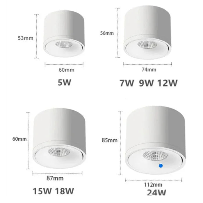 Instelbare LED Opbouwspot - 9W tot 24W, 360° Draaibaar