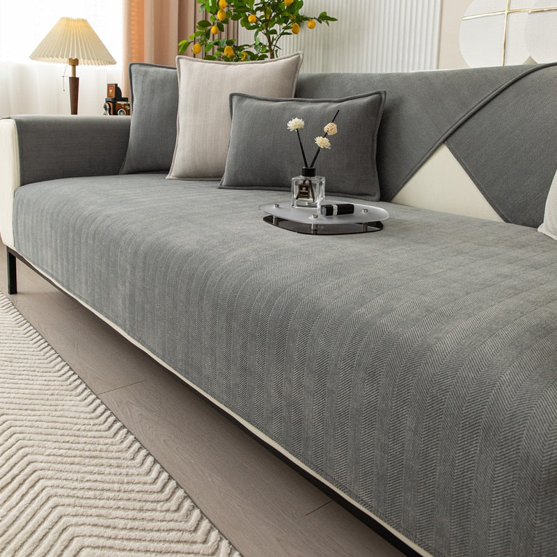 Luxe SofaSafe Chenille Bankbeschermer met Antislip & Visgraatdesign