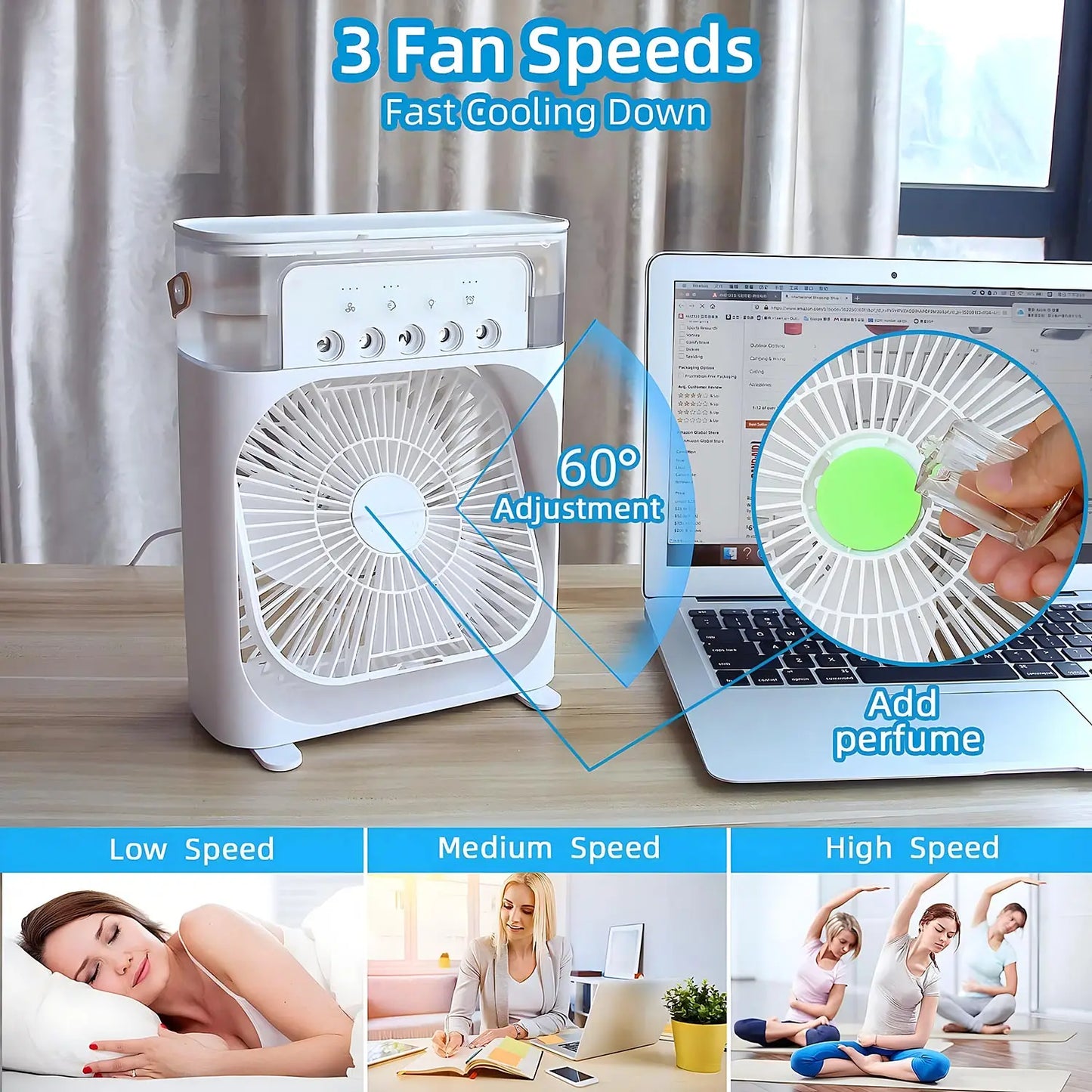 CoolBreeze Draagbare Luchtkoeler – 3-in-1 Ventilator met LED & Bevochtiger