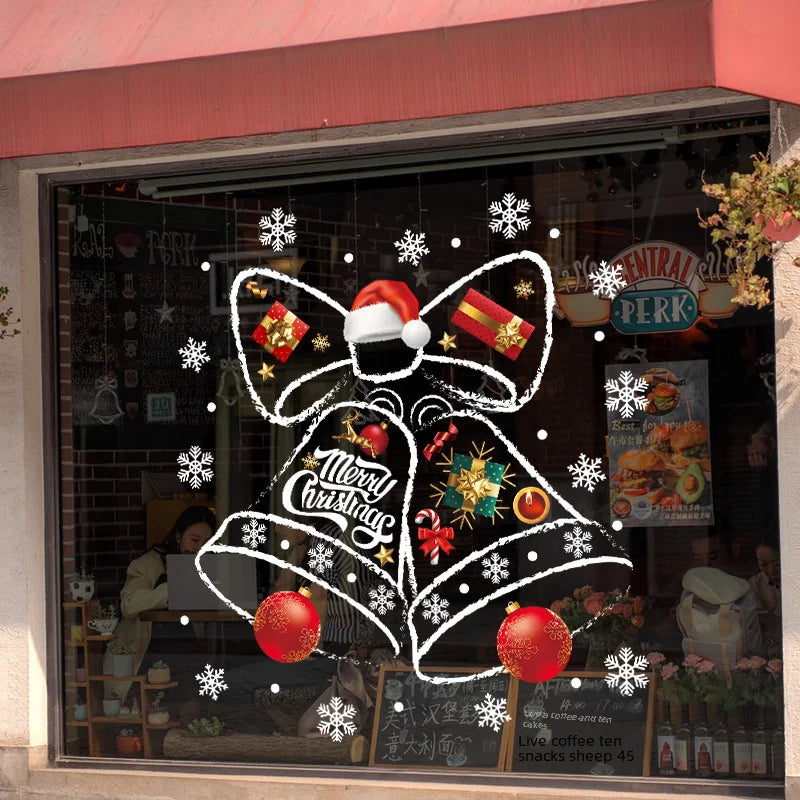 WinterBel Kerst Raamstickers – Herbruikbare PVC Raamdecoratie met Feestelijk Belontwerp