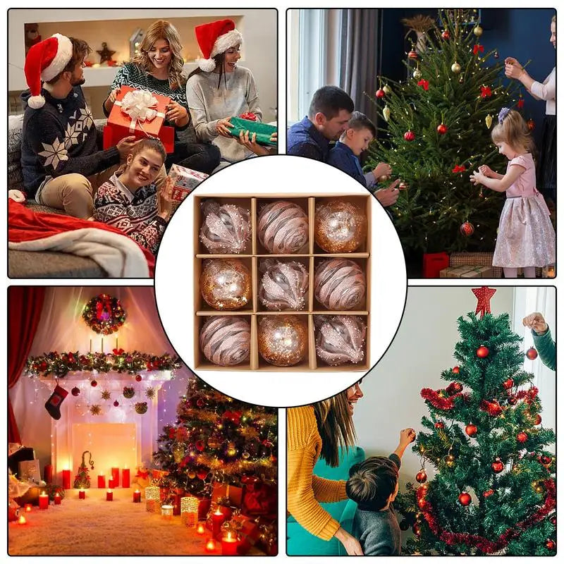 GlansFeest Kerst Hangdecoraties – Set van 9 Kunststof Ornamenten met Sneeuwvlok en Balontwerp