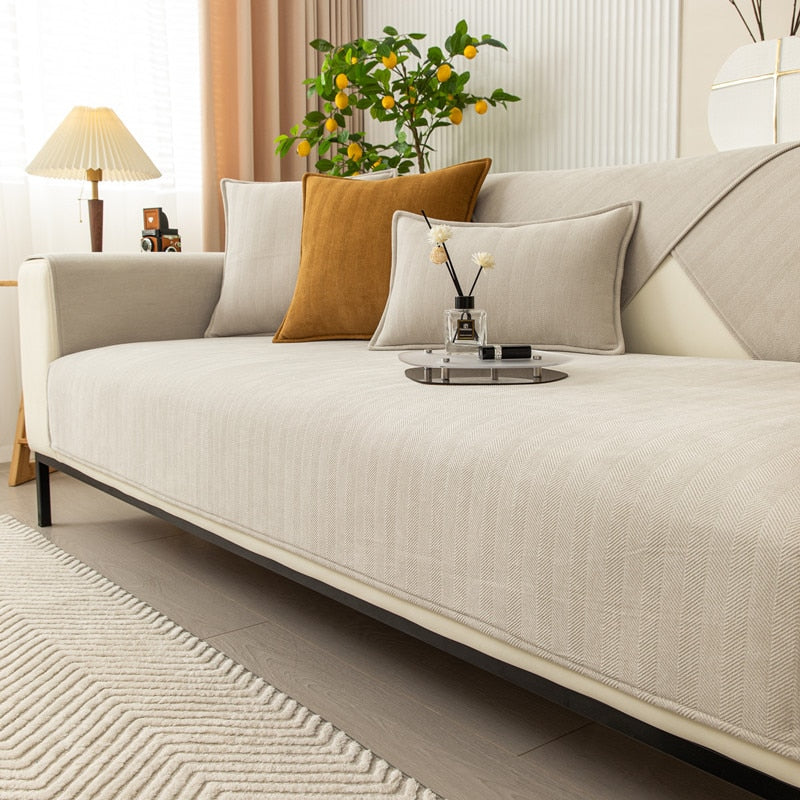 Luxe SofaSafe Chenille Bankbeschermer met Antislip & Visgraatdesign