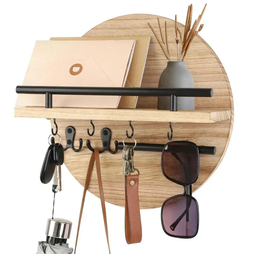 Houten Sleutelhouder met Haken - Compact en Stijlvol