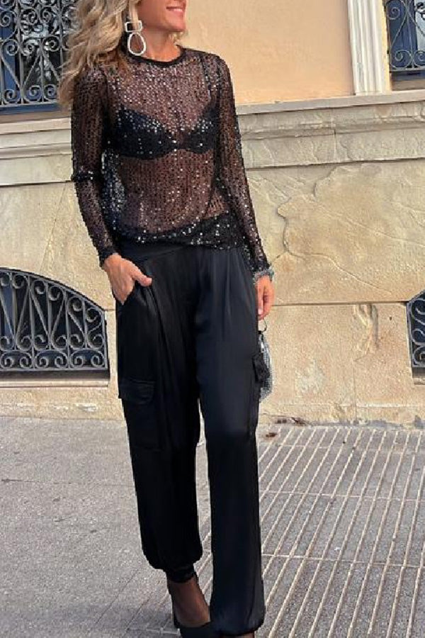 Sonia Pailletten Lange Mouw Blouse