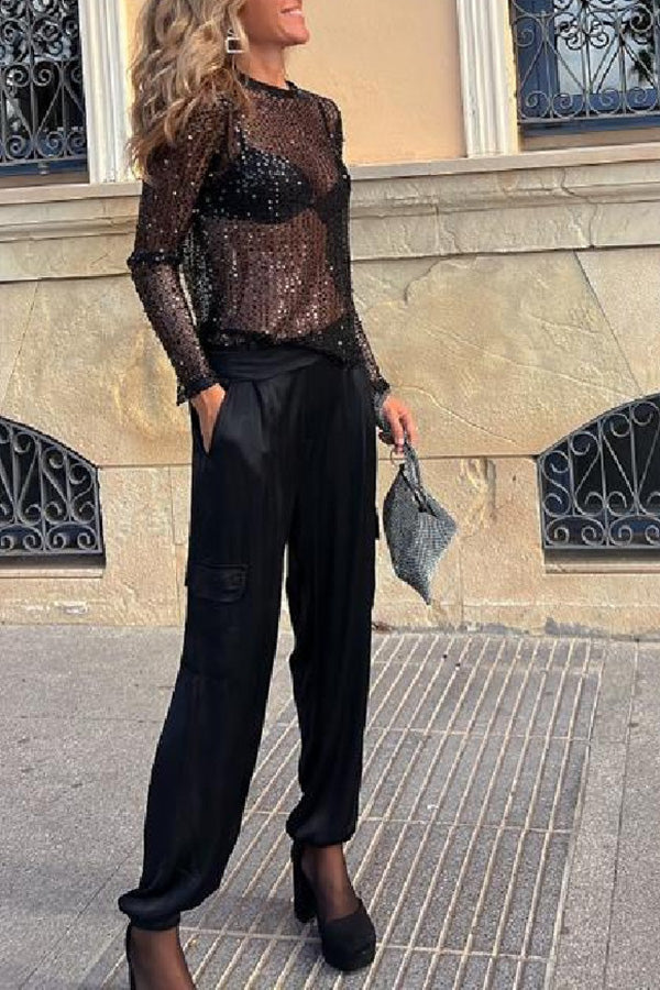 Sonia Pailletten Lange Mouw Blouse