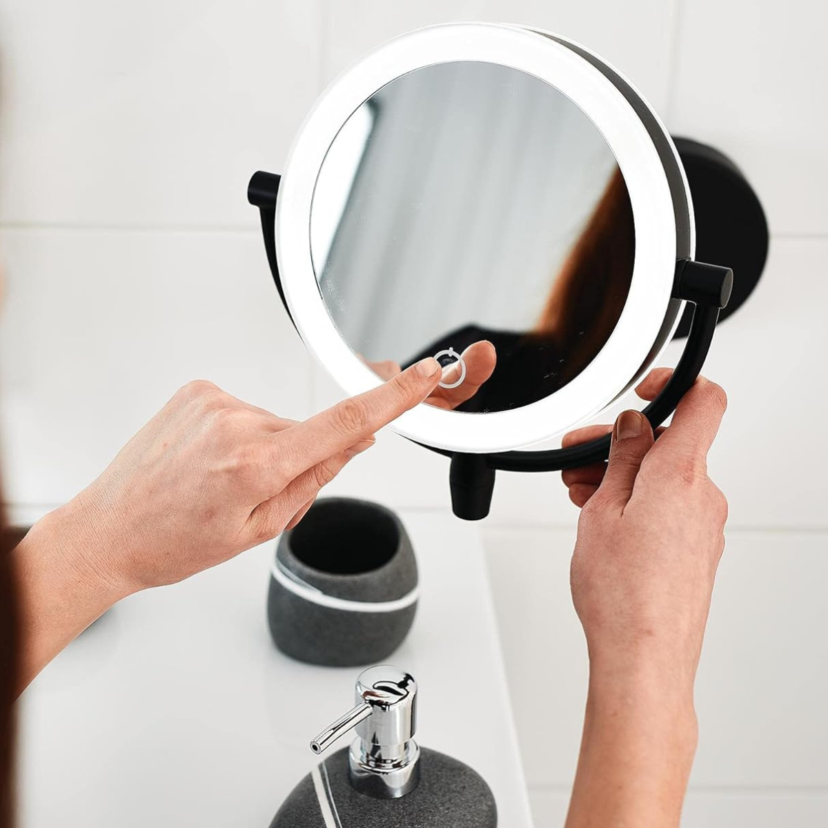 GlowView Oplaadbare Make-up Spiegel met Verlichting en Vergroting