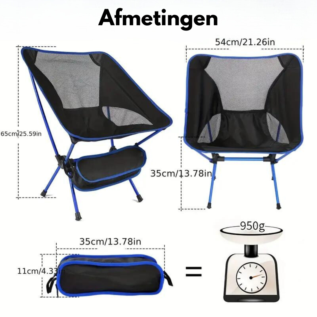 BuitenZit Comfort opvouwbare campingstoel – ergonomisch, ademend en draagbaar met draagtas
