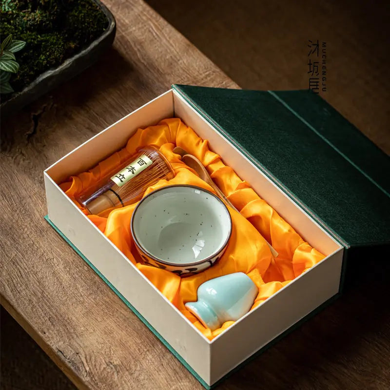 Zenmatcha Theeceremonie Set – Complete Matcha Cadeauset met Bamboe Garde en Kom