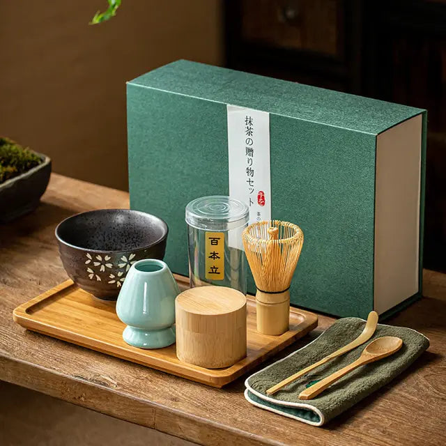 Zenmatcha Theeceremonie Set – Complete Matcha Cadeauset met Bamboe Garde en Kom