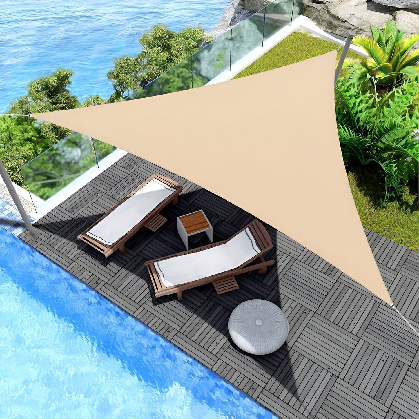 ZonVeil TriShade – Driehoekig Waterdicht Schaduwdoek met UV-bescherming voor Buiten