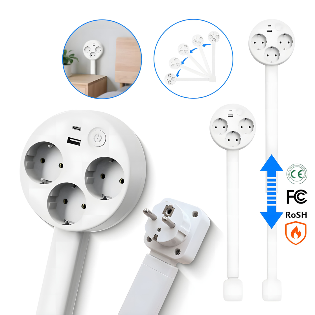 Uitschuifbare Wandstopcontact Arm – Flexibele Stroombron met USB en Rotatie