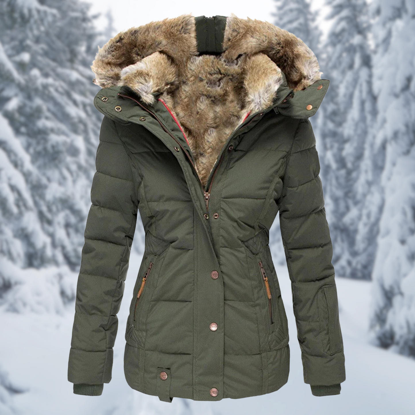 Warme Dames Winterjas Greta – Elegante Jas met Bontkraag en Comfortabele Voering